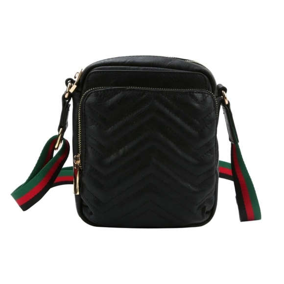 Vegan Leather Chevron Patterned Crossbody Bag - Picture 1 of 1